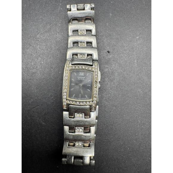 Citizen Eco-Drive Silver Tone Crystals Accents Black Dial Stainless Steel 17mm main image 9